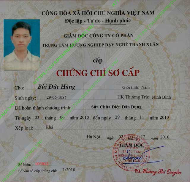 Chứng chỉ đào tạo nghề sửa chữa điện nước